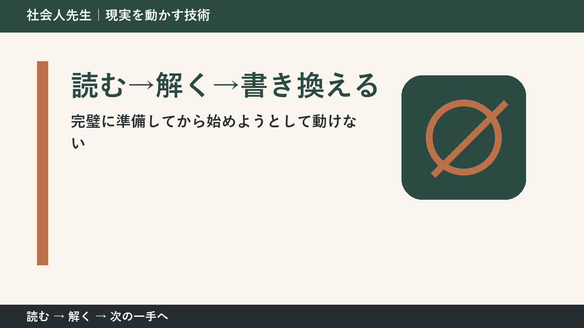 完璧に準備してから始めようとして動けないときの3分整理｜読む→解く→書き換えるで確認点をつくる