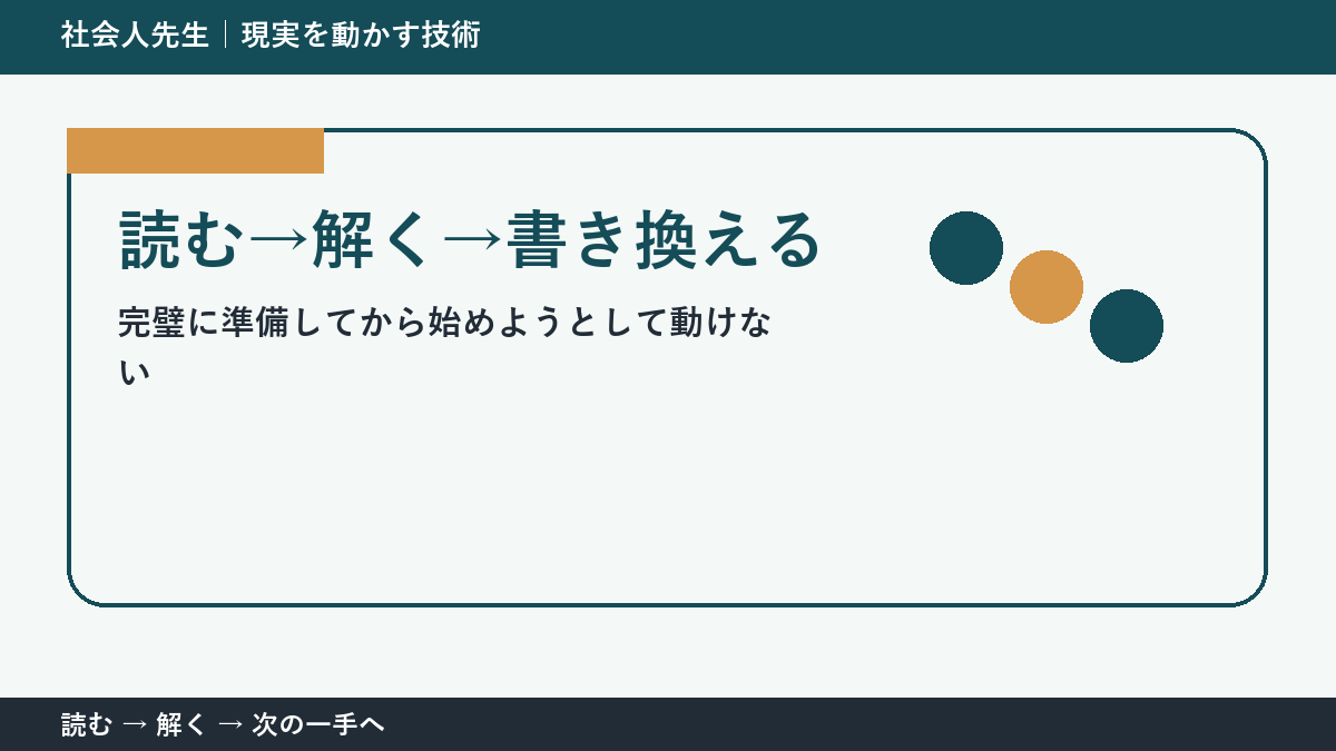 いまの見方を一度疑う｜完璧に準備してから始めようとして動けないときの読む→解く→書き換える