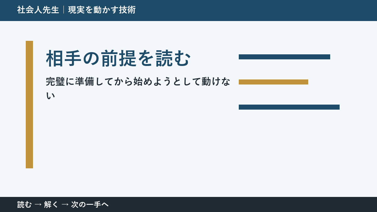 完璧に準備してから始めようとして動けないときの見方を変える｜相手の前提を読むで判断基準を取り戻す
