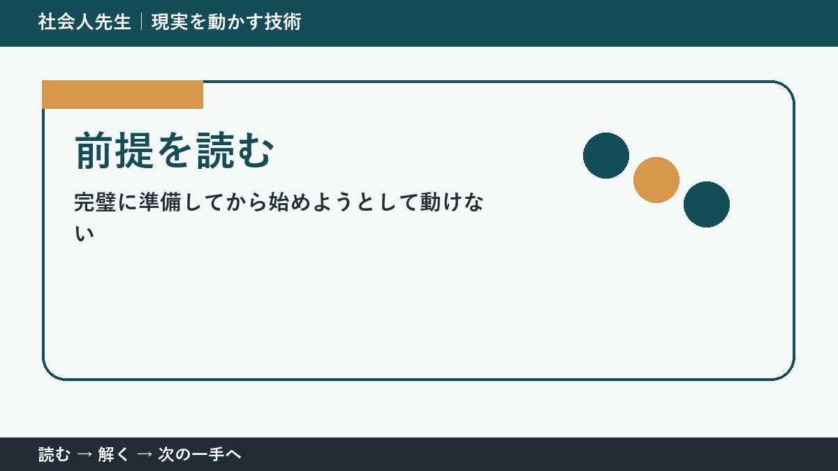 完璧に準備してから始めようとして動けないときの3分整理｜前提を読むで確認点をつくる