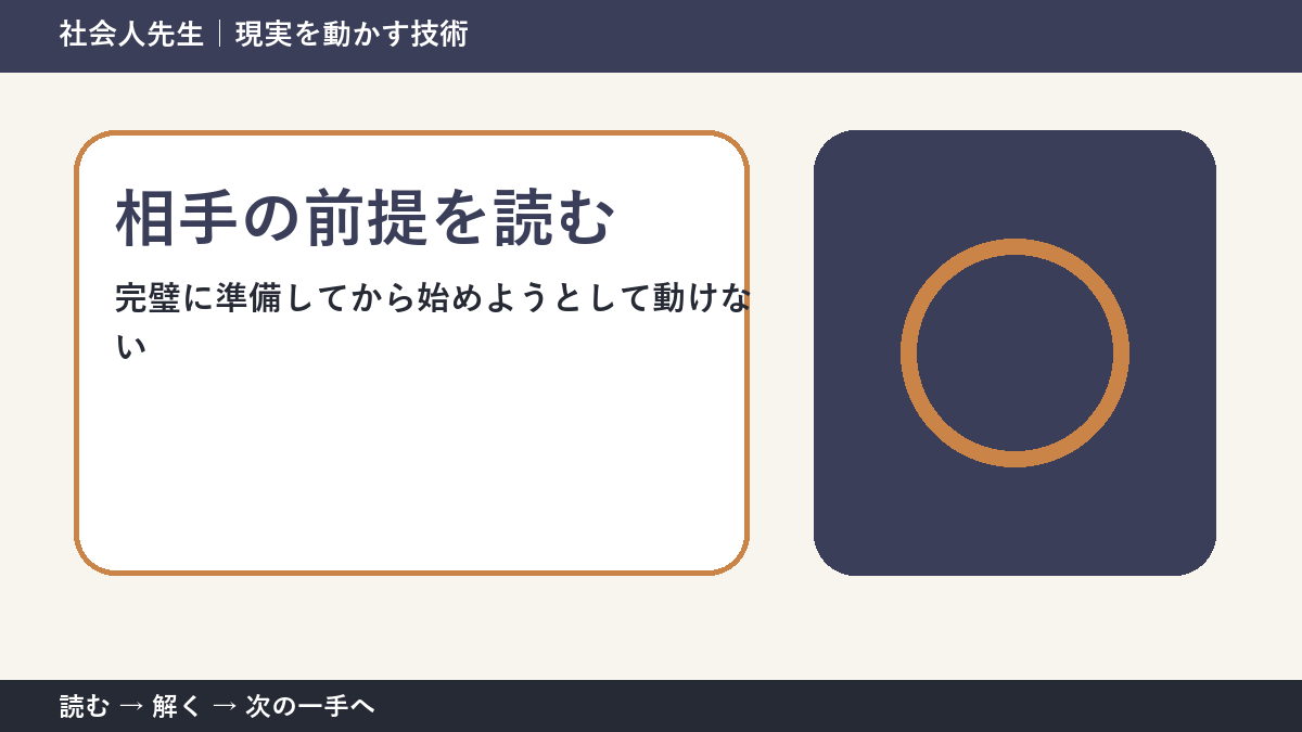完璧に準備してから始めようとして動けない。その前に一つだけ読む｜相手の前提を読むで判断を軽くする