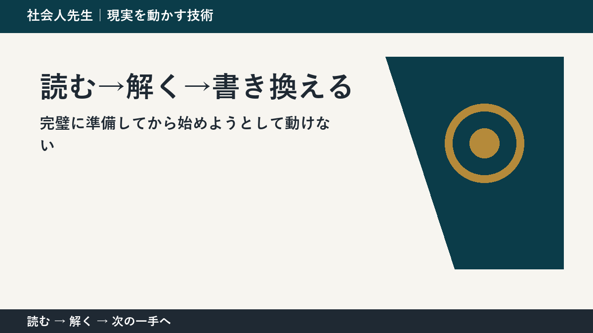 完璧に準備してから始めようとして動けないとき、視点を一段ずらす｜読む→解く→書き換えるを仕事で使う