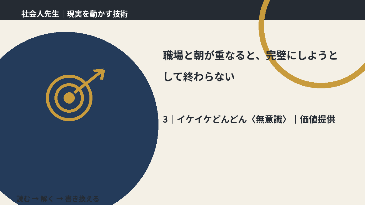 職場と朝が重なると、完璧にしようとして終わらないとき、気合いでなく自然に動ける状態を育てる|価値提供