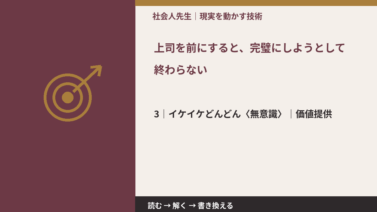 上司を前にすると、完璧にしようとして終わらないとき、気合いでなく自然に動ける状態を育てる｜価値提供