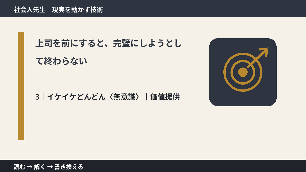 上司を前にすると、完璧にしようとして終わらないとき、気合いでなく自然に動ける状態を育てる|価値提供