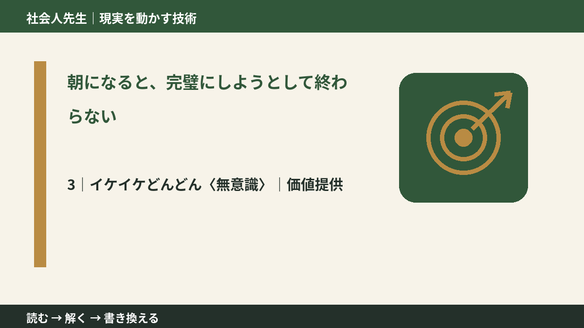 朝になると、完璧にしようとして終わらないとき、気合いでなく自然に動ける状態を育てる｜価値提供