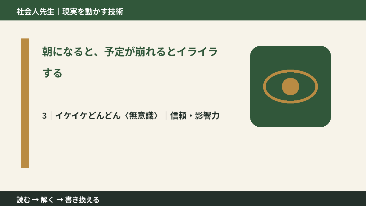 朝になると、予定が崩れるとイライラするとき、気合いでなく自然に動ける状態を育てる|信頼・影響力