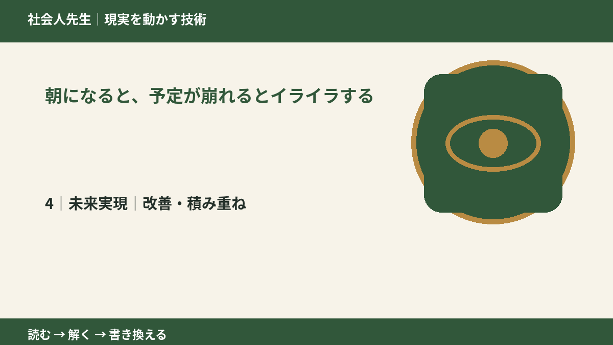 朝になると、予定が崩れるとイライラするとき、未来へつながる次の一手は？｜改善・積み重ね
