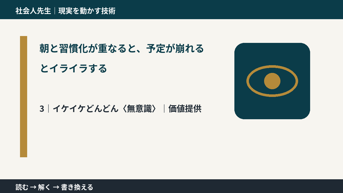 朝と習慣化が重なると、予定が崩れるとイライラするとき、気合いでなく自然に動ける状態を育てる|価値提供