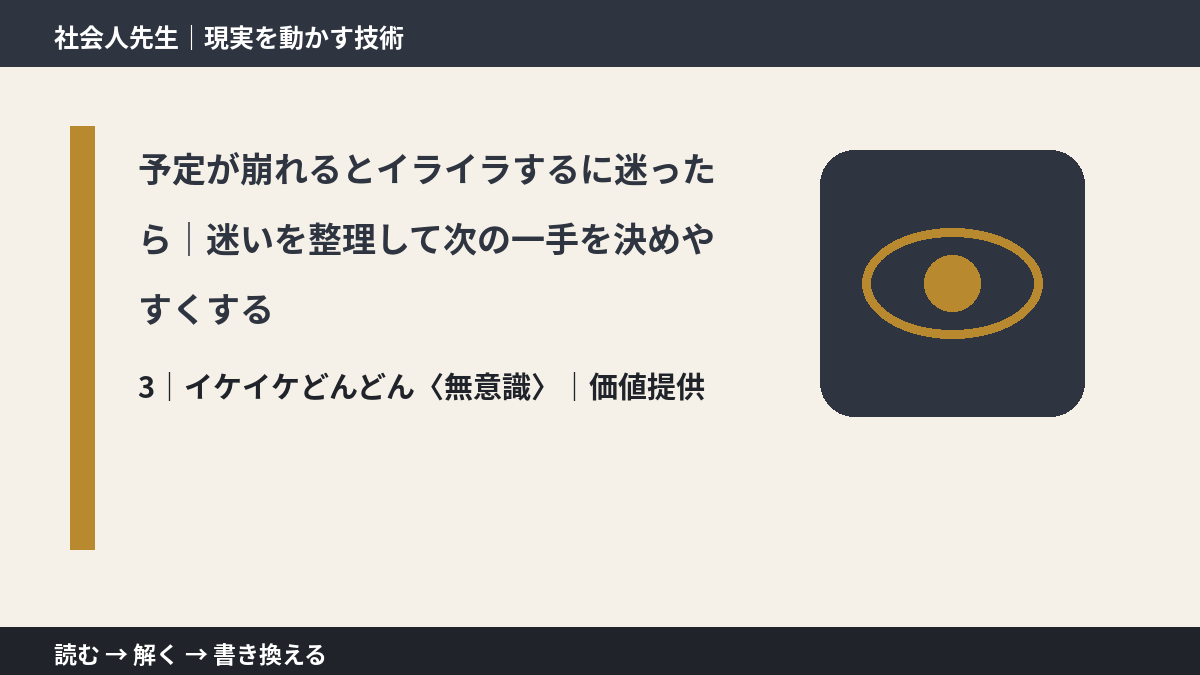 予定が崩れるとイライラするに迷ったら｜迷いを整理して次の一手を決めやすくするとき、気合いでなく自然に動ける状態を育てる｜価値提供