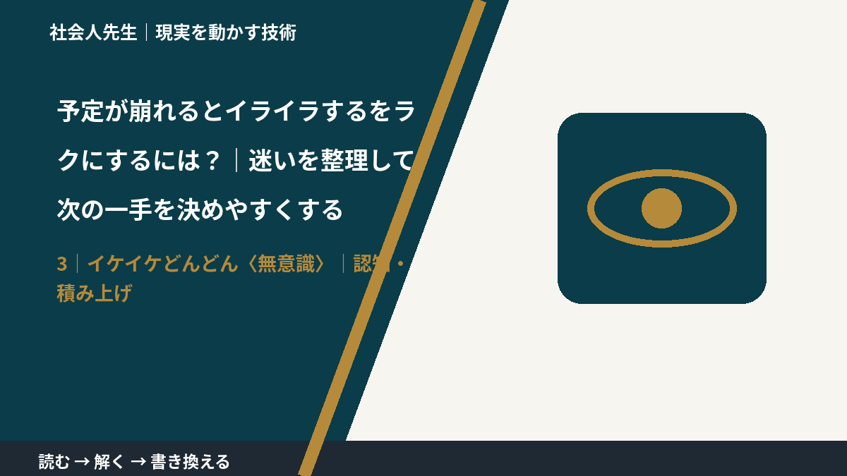 予定が崩れるとイライラするをラクにするには?|迷いを整理して次の一手を決めやすくするとき、気合いでなく自然に動ける状態を育てる|認知・積み上げ