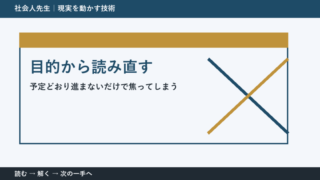 予定どおり進まないだけで焦ってしまう。その前に一つだけ読む｜目的から読み直すで判断を軽くする