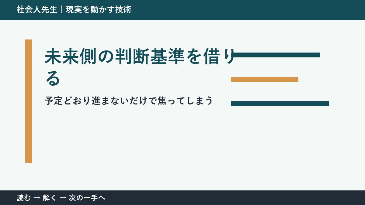 予定どおり進まないだけで焦ってしまうときの見方を変える｜未来側の判断基準を借りるで判断基準を取り戻す