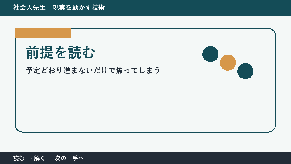 予定どおり進まないだけで焦ってしまう。その前に一つだけ読む｜前提を読むで判断を軽くする