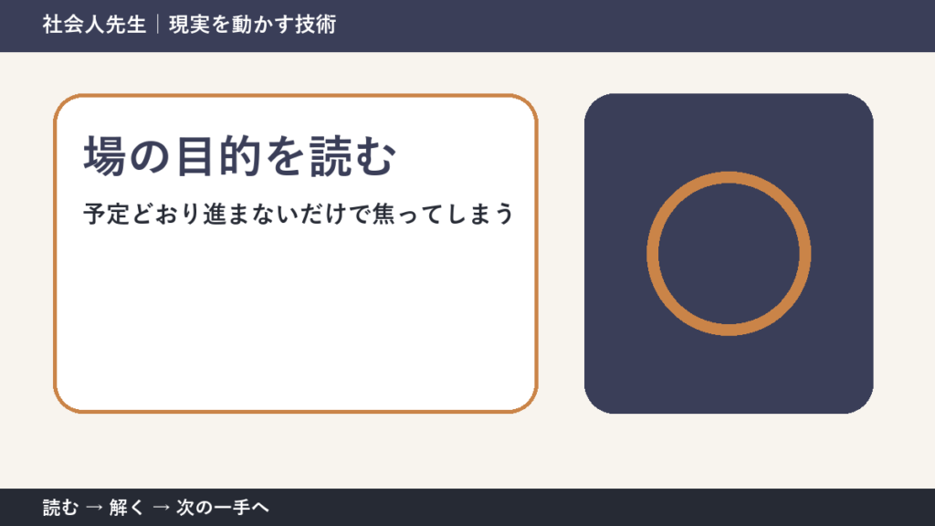 予定どおり進まないだけで焦ってしまうとき、視点を一段ずらす｜場の目的を読むを仕事で使う