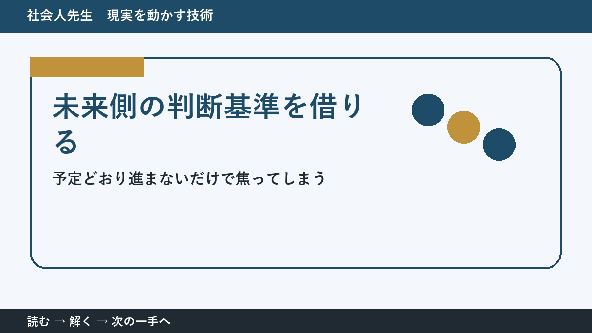 予定どおり進まないだけで焦ってしまう。その前に一つだけ読む｜未来側の判断基準を借りるで判断を軽くする