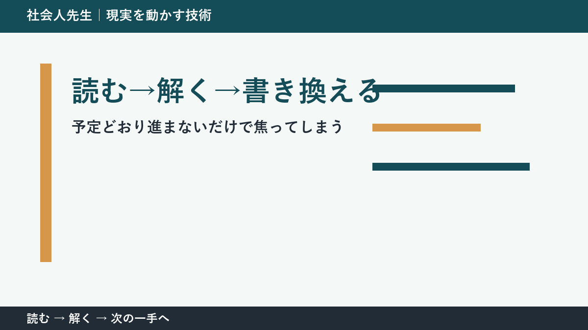 予定どおり進まないだけで焦ってしまうときの見方を変える｜読む→解く→書き換えるで判断基準を取り戻す