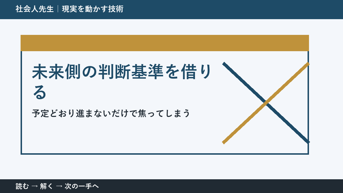 いまの見方を一度疑う｜予定どおり進まないだけで焦ってしまうときの未来側の判断基準を借りる