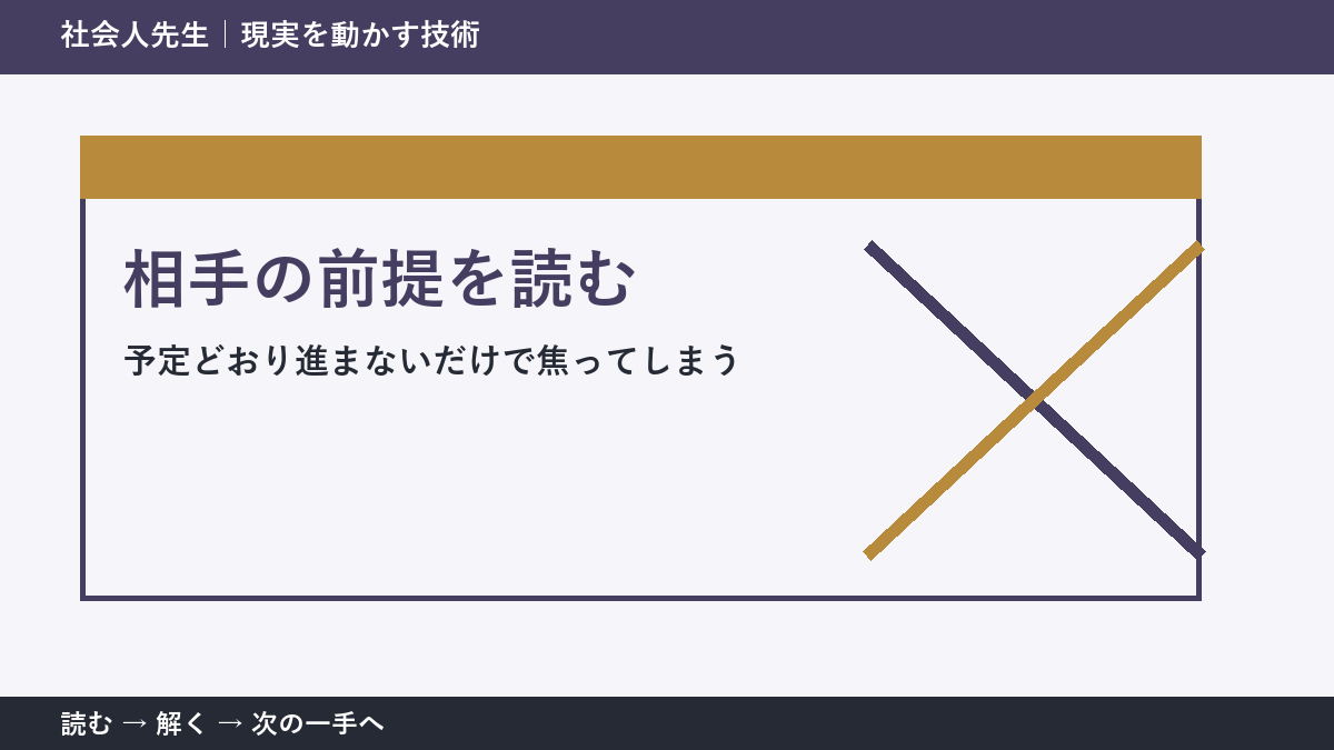予定どおり進まないだけで焦ってしまう。その前に一つだけ読む｜相手の前提を読むで判断を軽くする