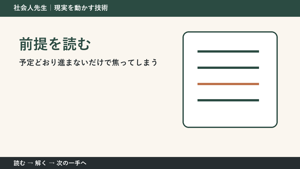 予定どおり進まないだけで焦ってしまう。その前に一つだけ読む｜前提を読むで判断を軽くする