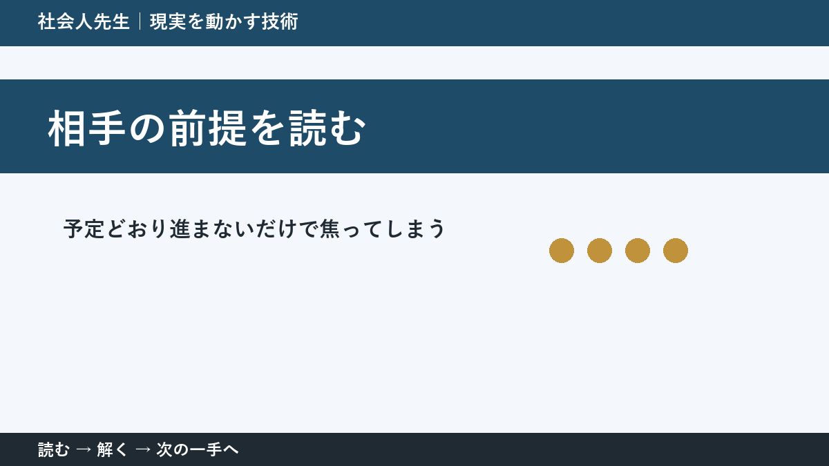 判断を急ぐほど見えなくなるもの｜予定どおり進まないだけで焦ってしまうときの相手の前提を読む