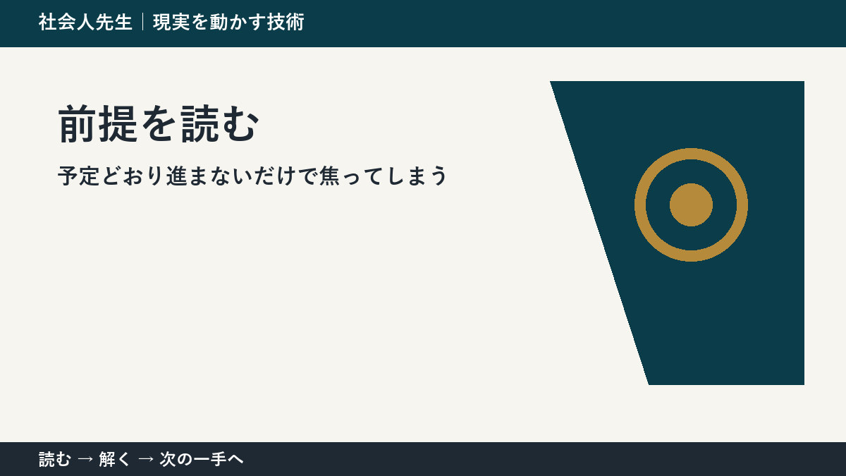 予定どおり進まないだけで焦ってしまうとき、視点を一段ずらす｜前提を読むを仕事で使う