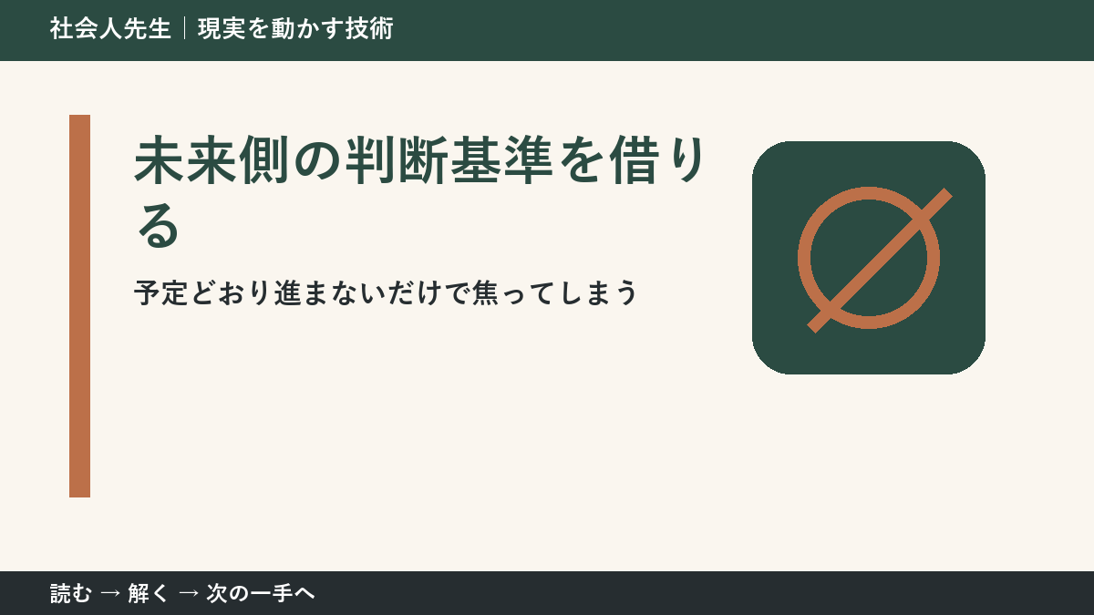 決められないときは、判断基準を先に読む｜急な変更が入った日の仕事の未来側の判断基準を借りる