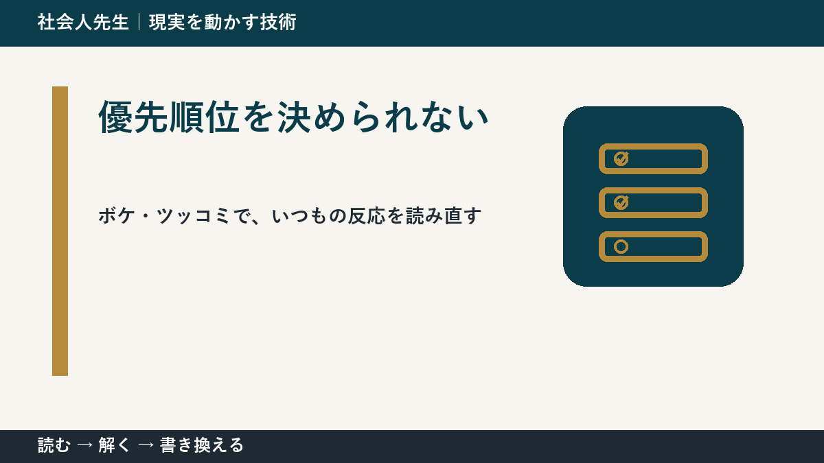 優先順位を決められないのはなぜ？｜ボケ・ツッコミで前提を読み直す