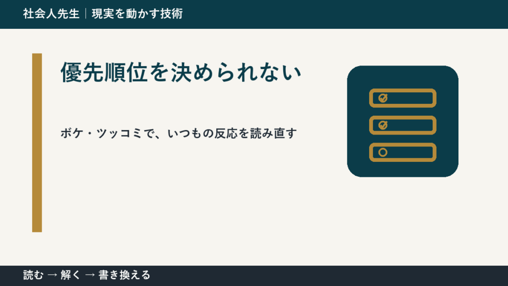 優先順位を決められないのはなぜ？｜ボケ・ツッコミで前提を読み直す｜役割