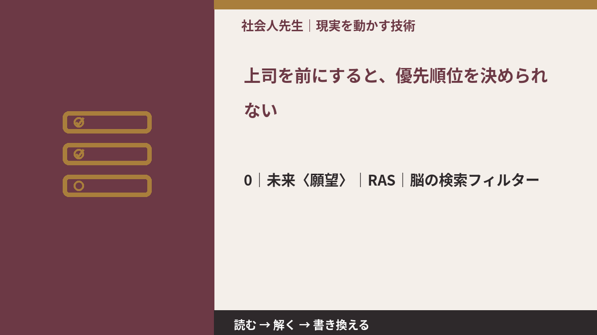上司を前にすると、優先順位を決められないとき、未来を判断基準にするには？｜RAS｜脳の検索フィルター