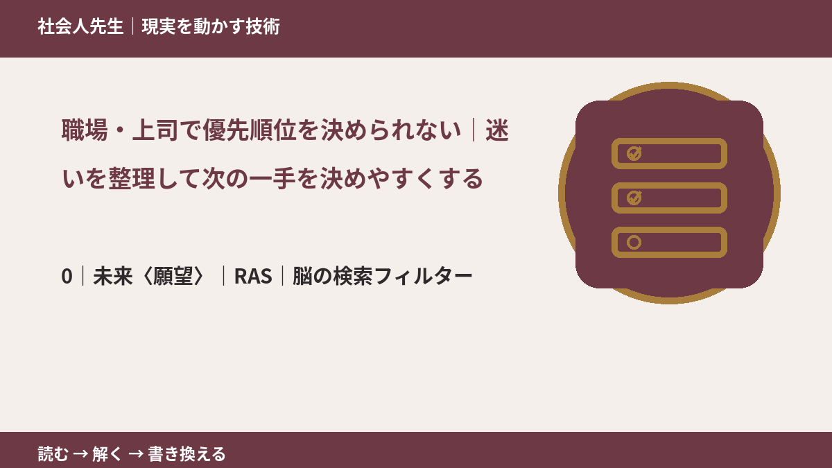 職場・上司で優先順位を決められない|迷いを整理して次の一手を決めやすくするとき、未来を判断基準にするには?|RAS|脳の検索フィルター