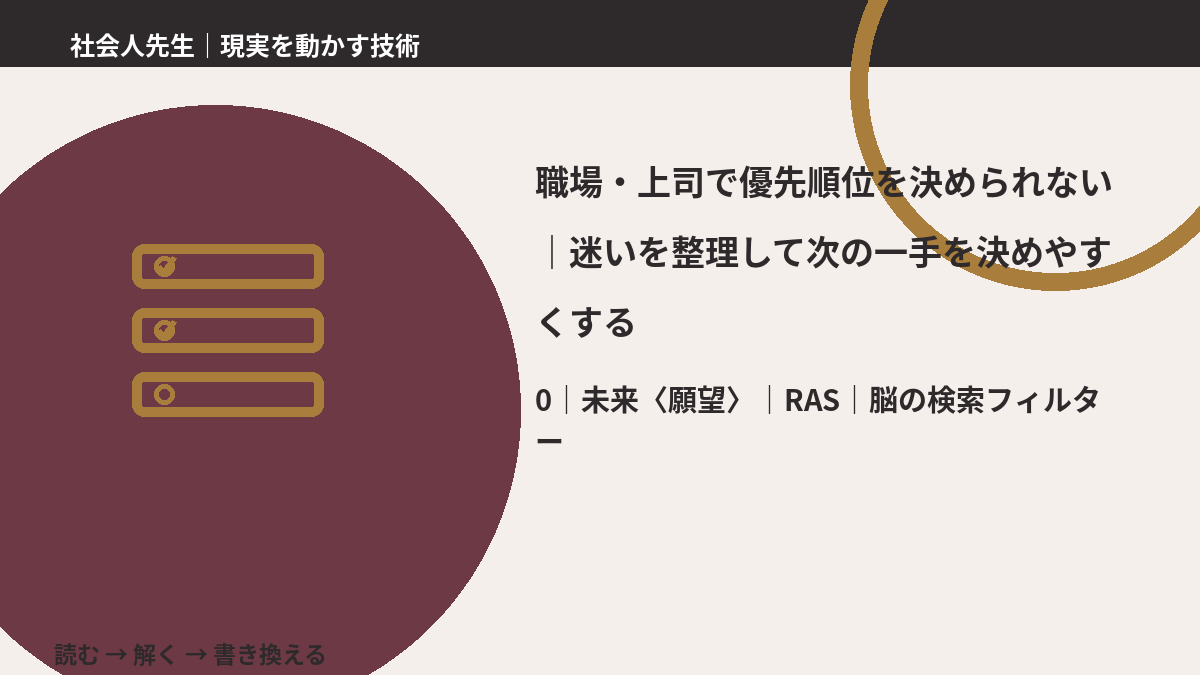 職場・上司で優先順位を決められない|迷いを整理して次の一手を決めやすくするとき、未来を判断基準にするには?|RAS|脳の検索フィルター