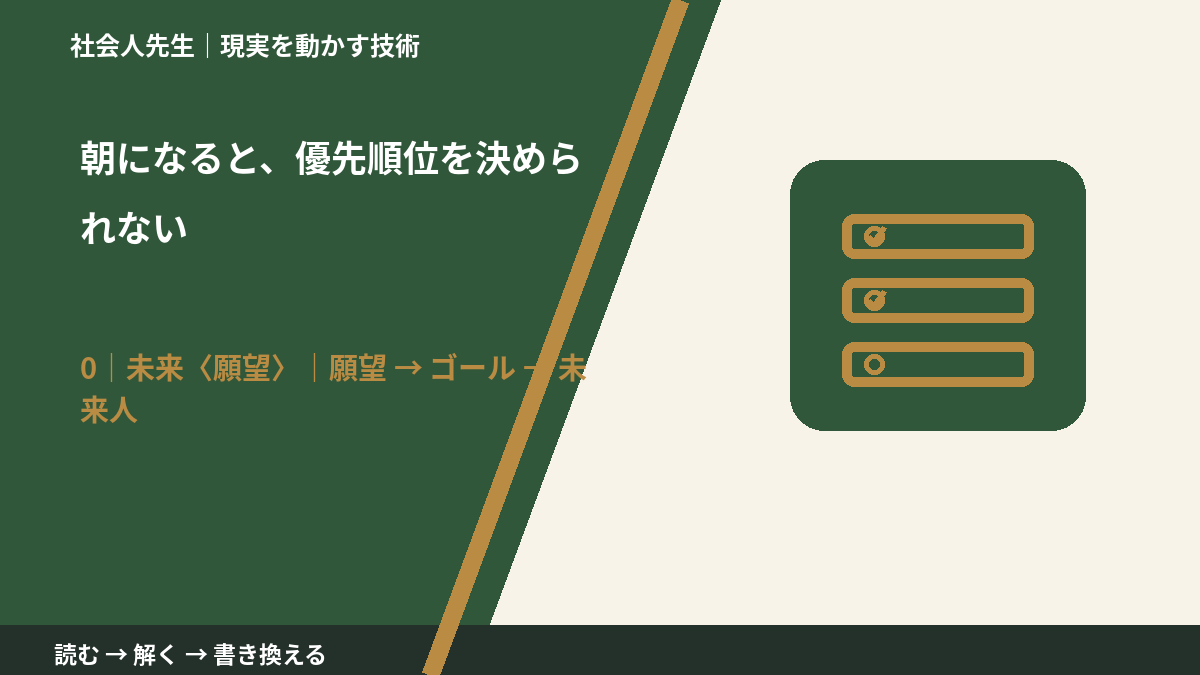 朝になると、優先順位を決められないとき、未来を判断基準にするには？｜願望 → ゴール → 未来人