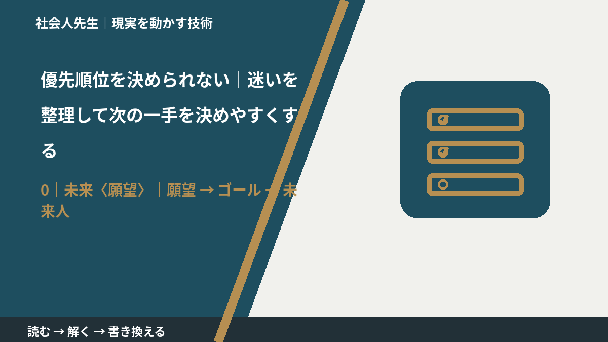 優先順位を決められない｜迷いを整理して次の一手を決めやすくするとき、未来を判断基準にするには？｜願望 → ゴール → 未来人