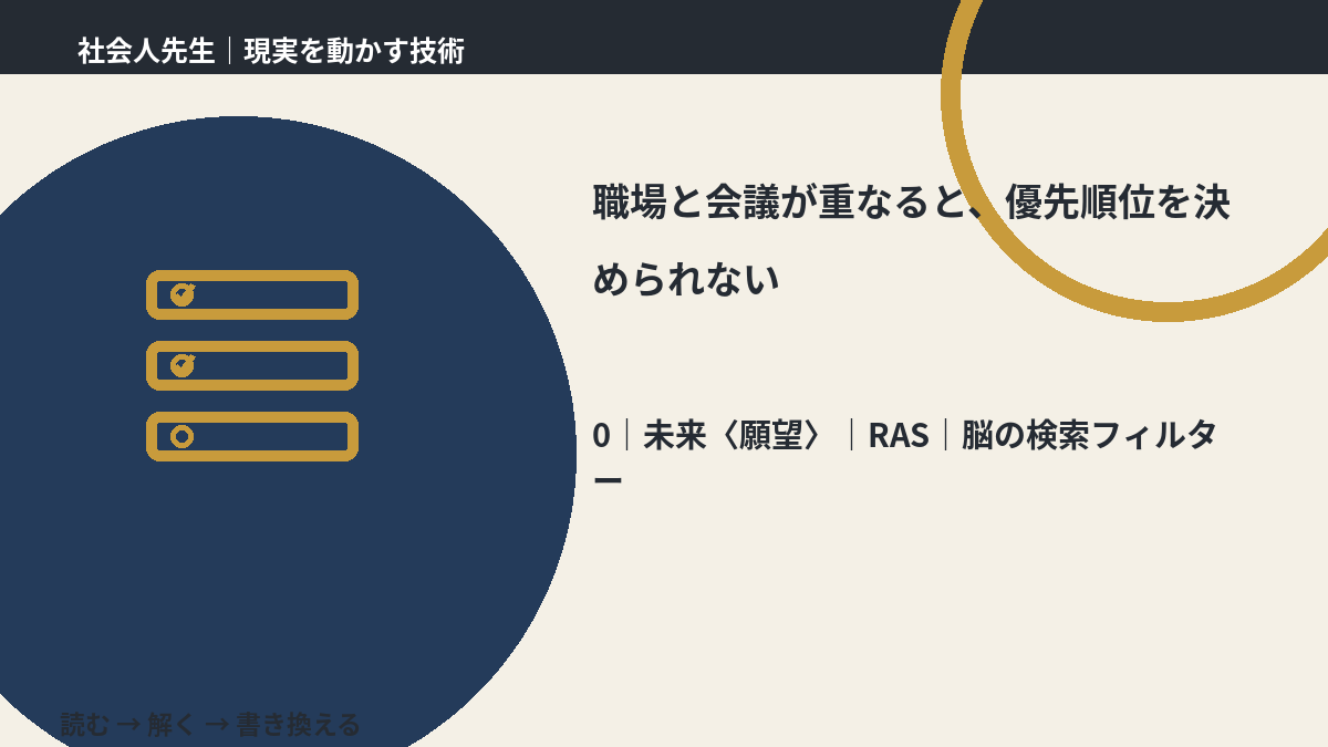 職場と会議が重なると、優先順位を決められないとき、未来を判断基準にするには？｜RAS｜脳の検索フィルター