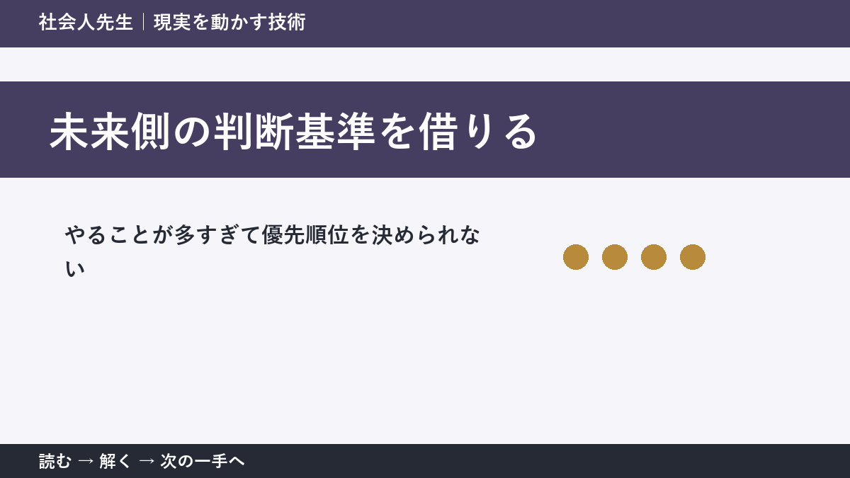 やることが多すぎて優先順位を決められない。その前に一つだけ読む｜未来側の判断基準を借りるで判断を軽くする