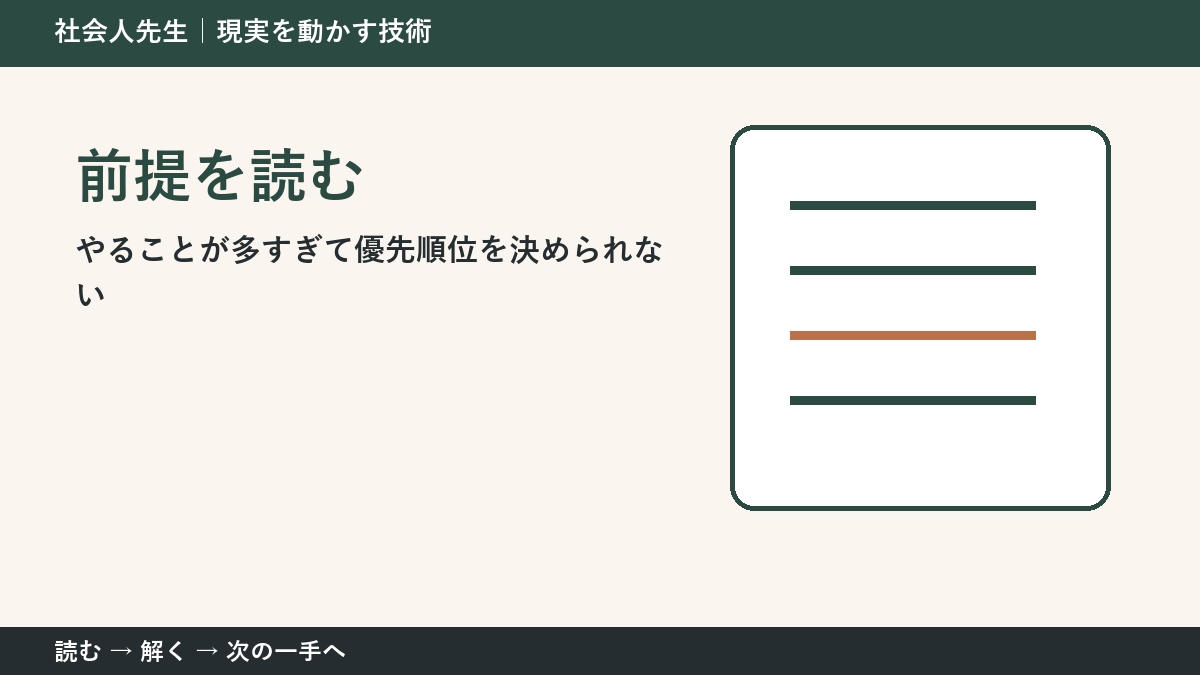 いまの見方を一度疑う｜やることが多すぎて優先順位を決められないときの前提を読む