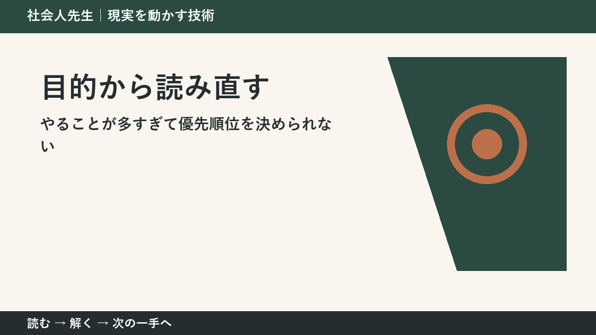 答えを増やしても決まらないとき｜目的から読み直すで問いを置き直す
