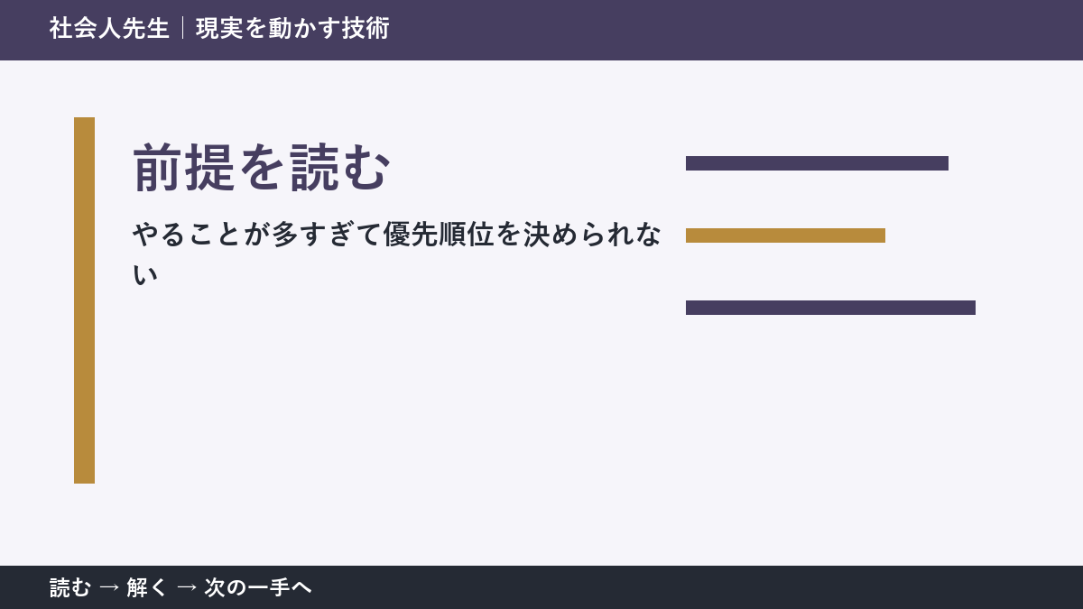 その迷い、本当に『答え不足』？｜前提を読むで前提から読み直す