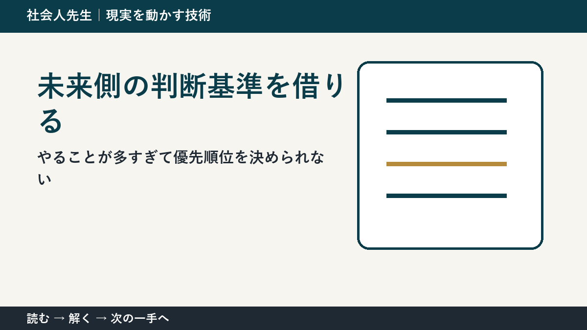 いまの見方を一度疑う｜やることが多すぎて優先順位を決められないときの未来側の判断基準を借りる