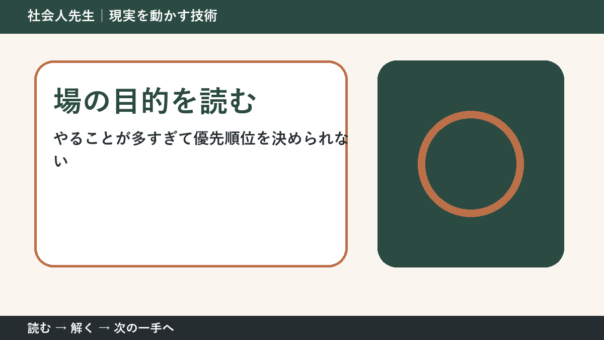 判断を急ぐほど見えなくなるもの｜やることが多すぎて優先順位を決められないときの場の目的を読む