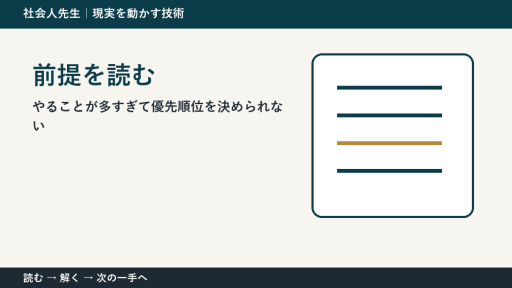 いまの見方を一度疑う｜やることが多すぎて優先順位を決められないときの前提を読む