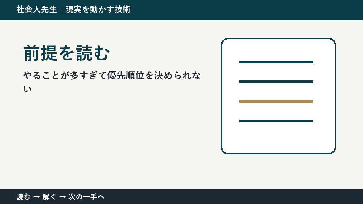 いまの見方を一度疑う｜やることが多すぎて優先順位を決められないときの前提を読む