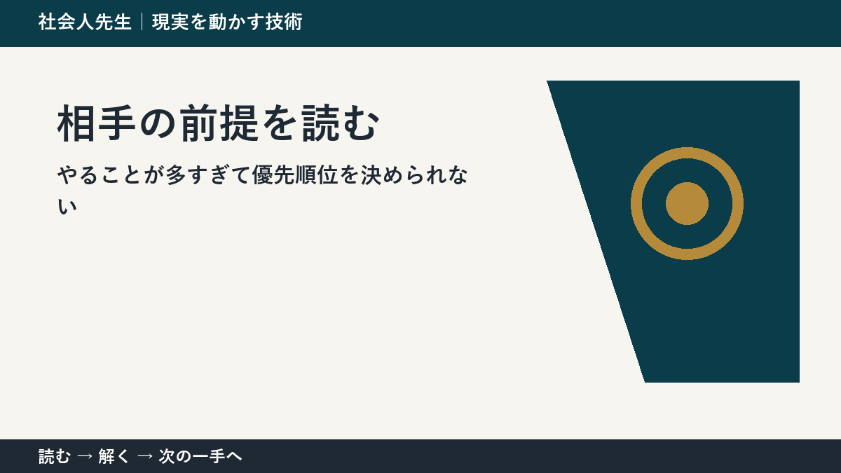 なぜやることが多すぎて優先順位を決められないのか｜相手の前提を読むで『いま見えている現実』を読み直す