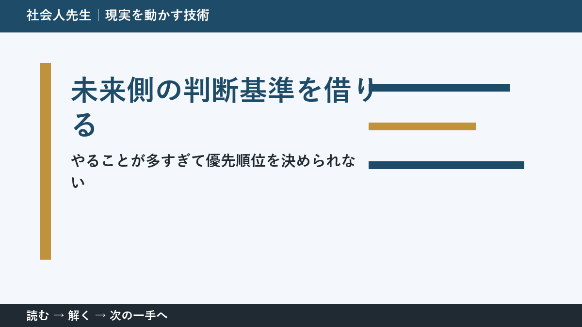 判断を急ぐほど見えなくなるもの｜やることが多すぎて優先順位を決められないときの未来側の判断基準を借りる
