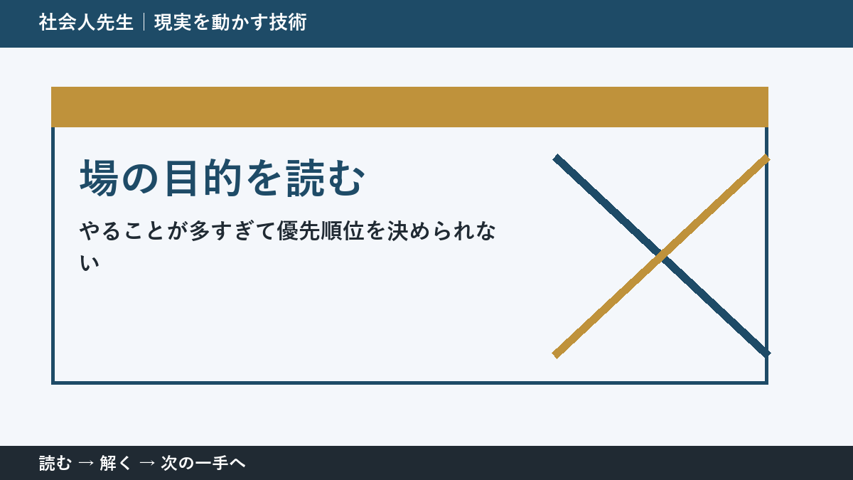 やることが多すぎて優先順位を決められない。その前に一つだけ読む｜場の目的を読むで判断を軽くする