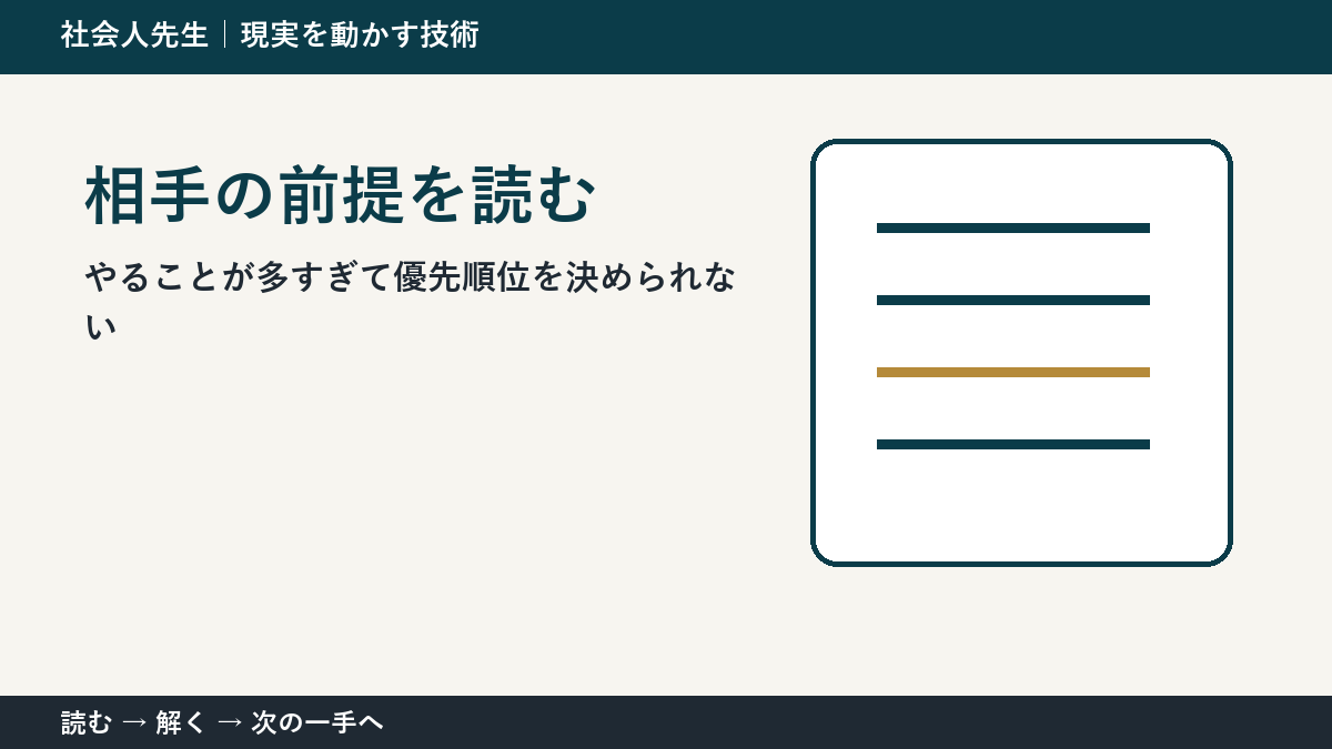 判断を急ぐほど見えなくなるもの｜やることが多すぎて優先順位を決められないときの相手の前提を読む