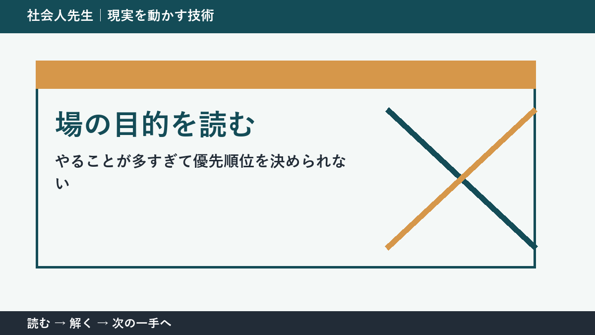 やることが多すぎて優先順位を決められない。その前に一つだけ読む｜場の目的を読むで判断を軽くする