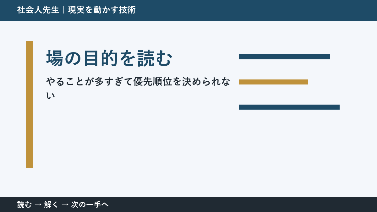やることが多すぎて優先順位を決められないとき、最初に変えるのは答えではない｜場の目的を読むで次の一手をつくる