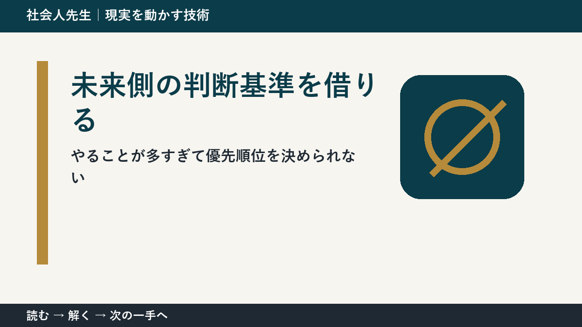 やることが多すぎて優先順位を決められないとき、何を先に確かめる？｜未来側の判断基準を借りるの実践